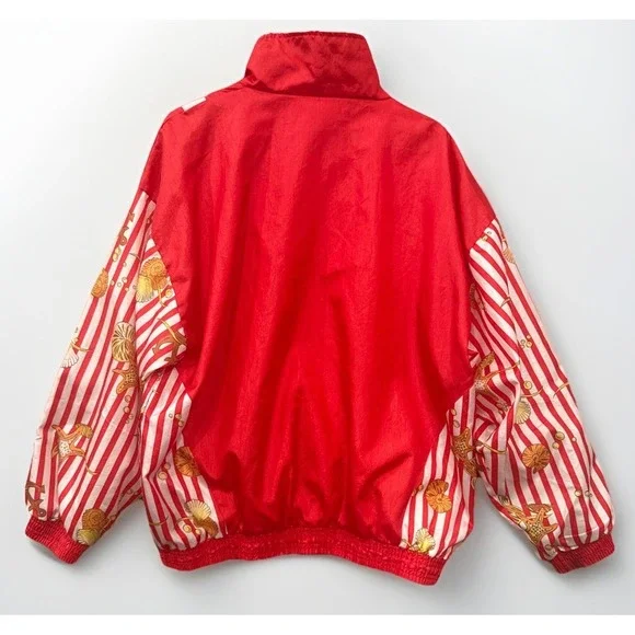 VTG 90's Casual Isle Red Stripe Beach Windbreaker Nautical Seashell Jacket XL - Picture 2 of 15